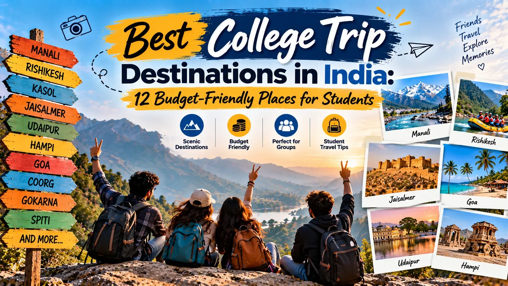 Group of young travellers enjoying a budget-friendly college trip in India